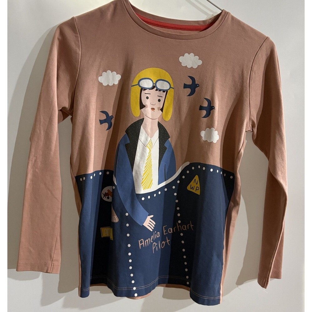Piccolina Girls Pink Long Sleeve Crew Neck Amelia Earhart Graphic Tee 12